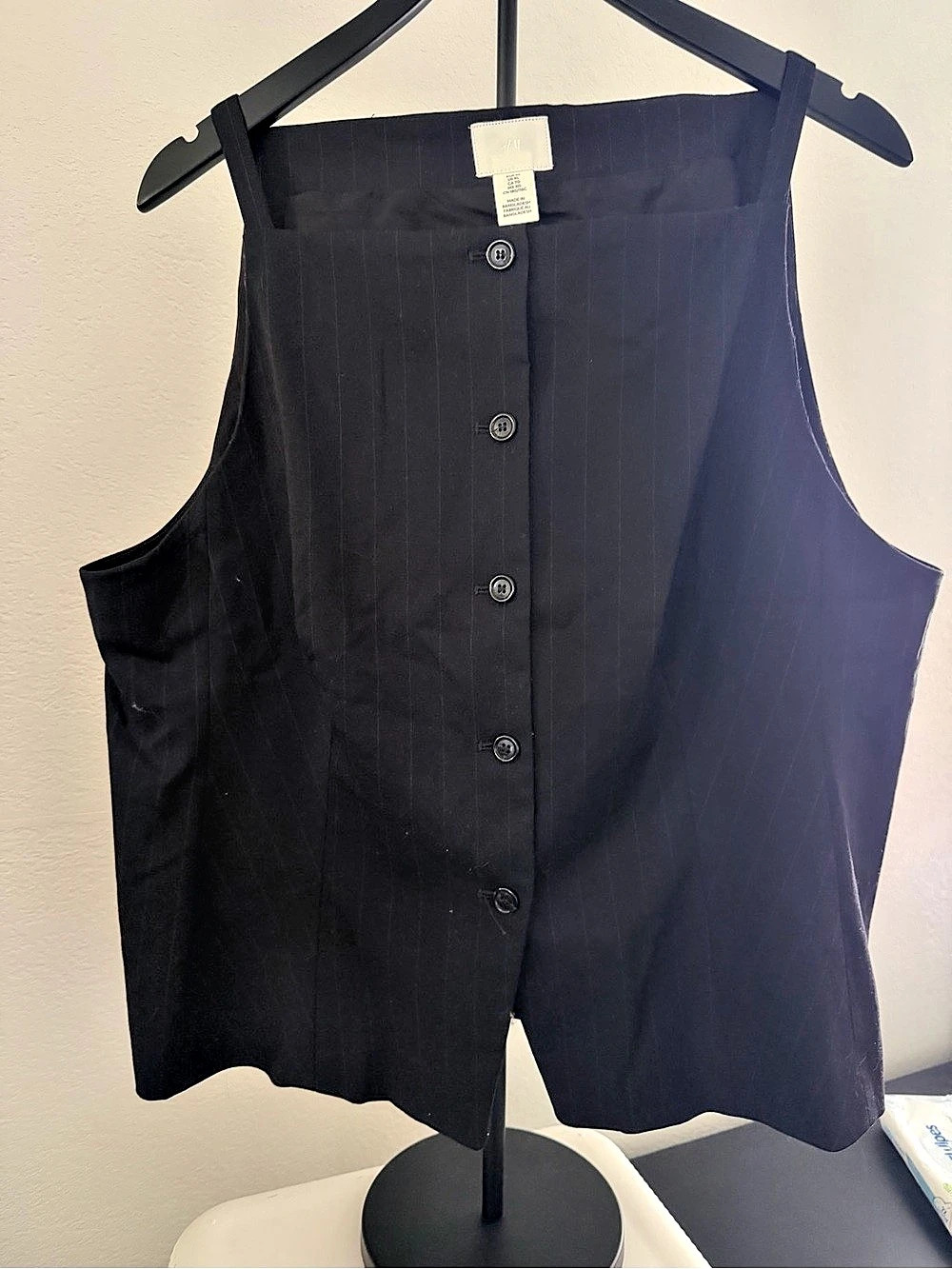 H&M Pinstriped Button-Front Top in Black Size XL